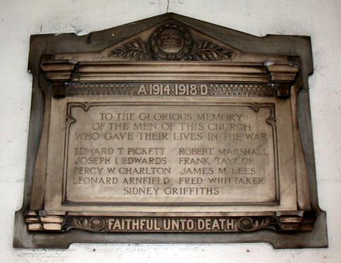 War Memorial, Methodist Church, Ashton-under-Lyne, Lancashire.
