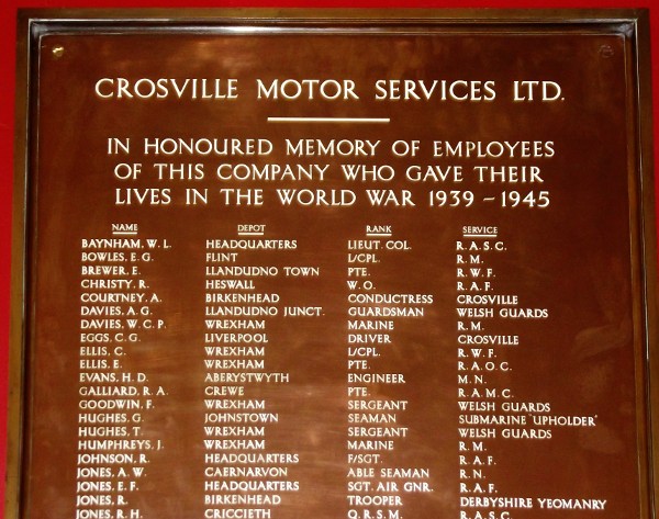 WW2 War Memorial, Crosville Motor Services, Chester.