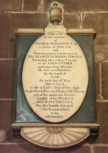 Memorial to George Hawkshaw, in Chester Cathedral.