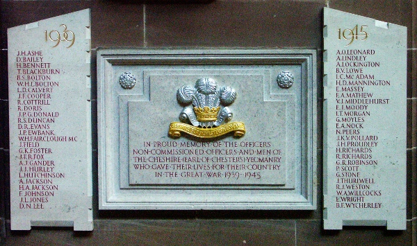 War Memorial, Cheshire Yeomanry, Chester Cathedral, Cheshire.