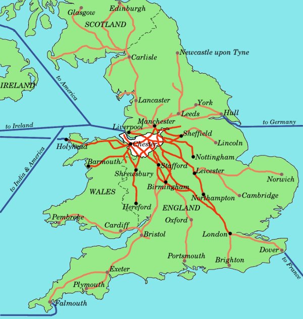 A map of stage-coach routes from Cheshire.