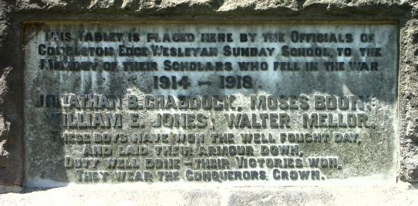 War Memorial, Congleton Edge Methodist Church.