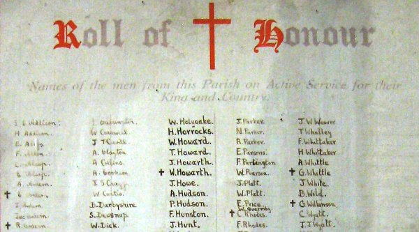 WW1 Roll of Honour, St Mary, Disley.