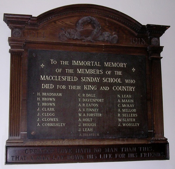 WW1 War Memorial, Macclesfield Sunday School.