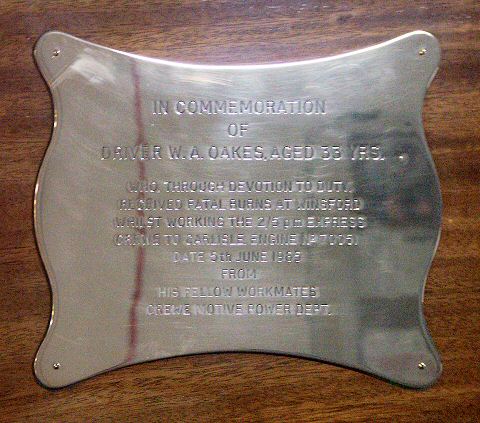 Memorial to driver W A OAKES, Crewe Railway Station.