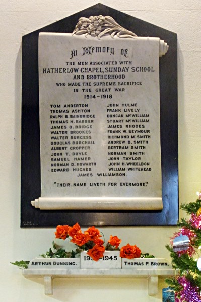 WW1 & 2 War Memorial, Hatherlow Congregational Church, Romiley