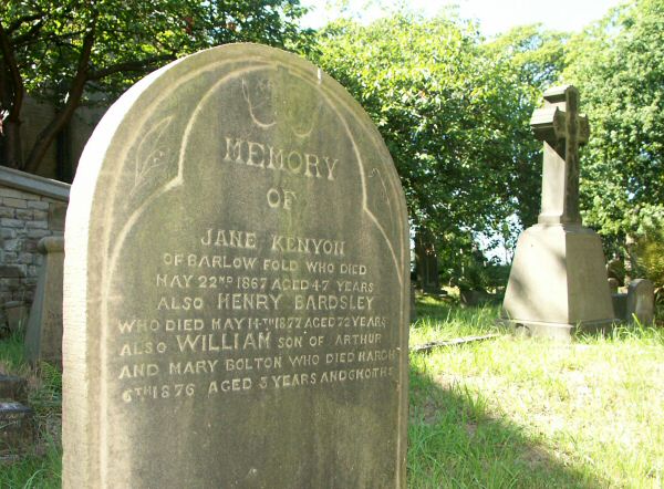 The Grave of Jane KENYON and Henry BARDSLEY, Hatherlow.