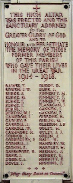 WW1 War Memorial, St Joseph's, Stockport, Cheshire .