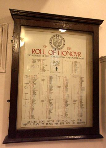 Roll of Honour, St James's Church, Sutton Lane Ends, Cheshire.