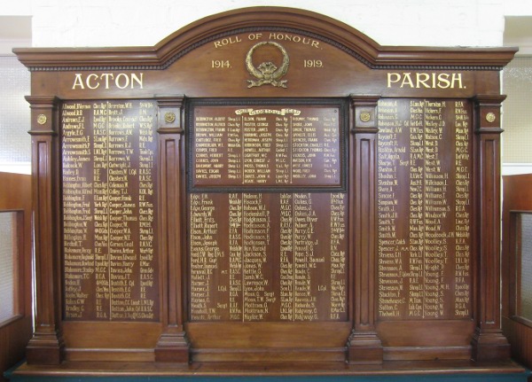 WW1 Roll of Honour, Parish Hall, Acton, Cheshire.