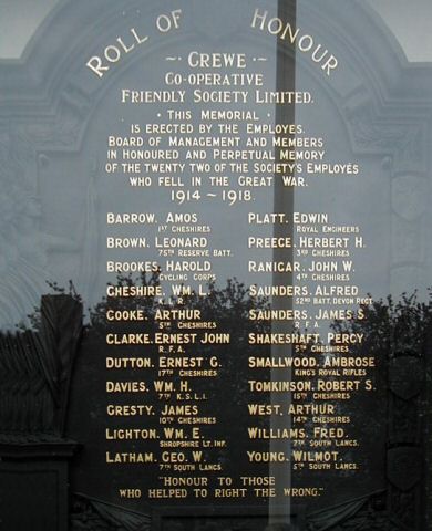 War Memorial, Crewe Co-operative Society.