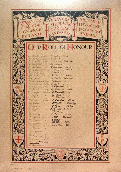 WW1 Roll of Honour, Daresbury, Cheshire.