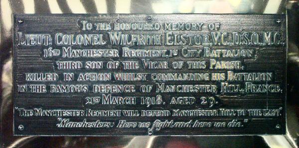 Memorial to Lt. Col. W. Elstob VC, Siddington, Cheshire.