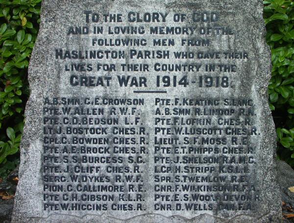 War Memorial, Haslington, Cheshire.