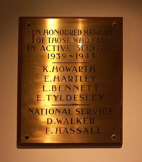 War Memorial, Hurdsfield Sunday School, Macclesfield.
