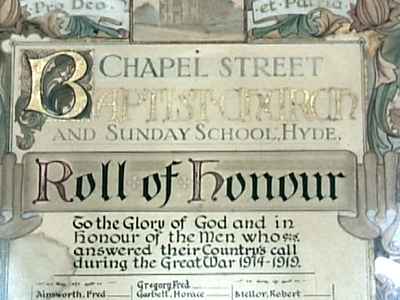 Roll of Honour, Baptist Church, Hyde, Cheshire.