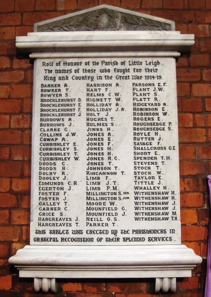 Roll of Honour, St Michael, Little Leigh .