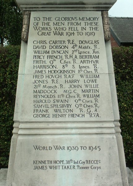 War Memorial, Brunner Mond Works, Middlewich, Cheshire.