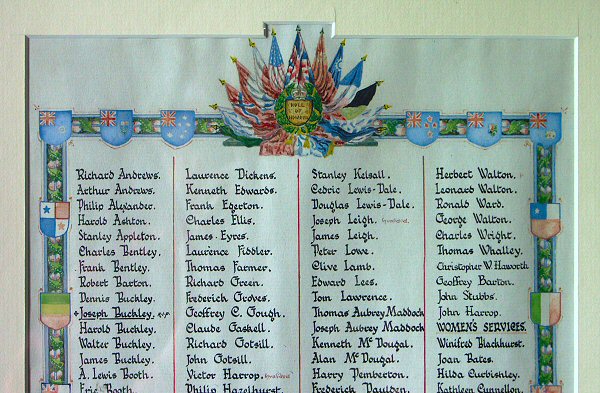 WW2 Roll of Honour, Lower Peover, Cheshire.