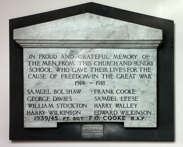 War Memorial, Methodist Church, Sandbach.