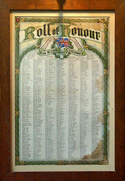 WW1 Roll of Honour, St Mary's Church, Sandbach, Cheshire.