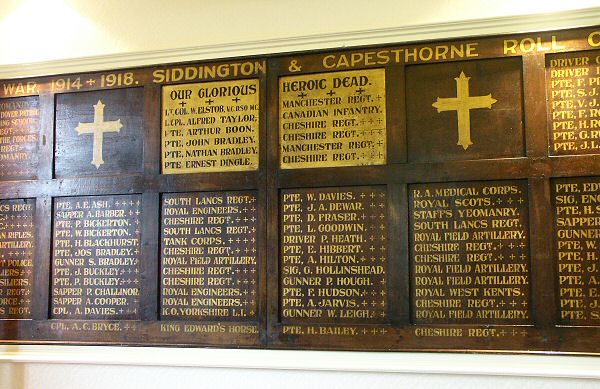 WW1 Roll of Honour, Village Hall, Siddington & Capesthorne.