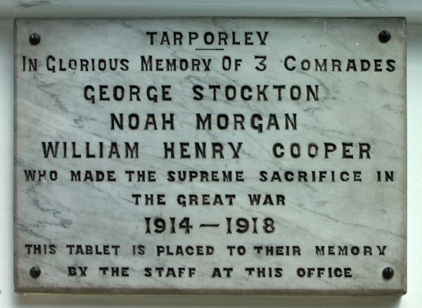 War Memorial in Tarporley Postal Delivery Office.