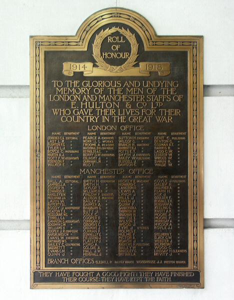 War Memorial, E Hulton & Co (the Hulton Press), Manchester.