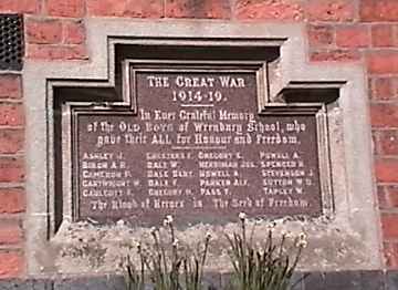 War Memorial, Wrenbury School, Cheshire.