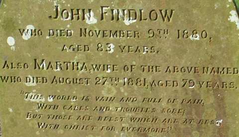 FINDLOW family headstone, St Michael's Church, Wincle, Cheshire.